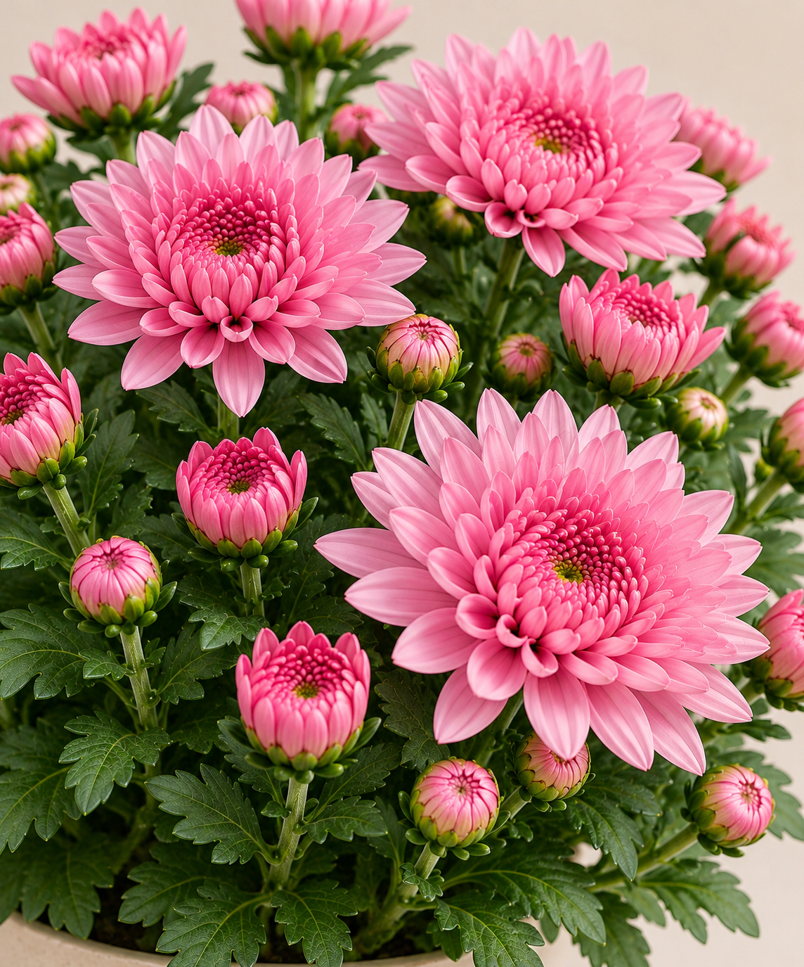Crisantemo rosa con flores abiertas y capullos, de cerca — Napuplant