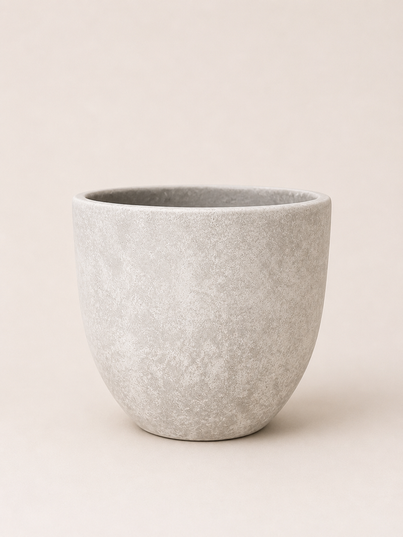 Maceta Stone de cerámica gris jaspeada, de silueta redondeada y boca ancha — Napuplant